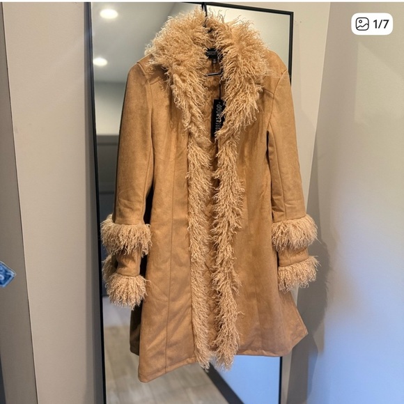 Tan Faux Fur Penny Lane 70s inspired coat Boho - Picture 3 of 6